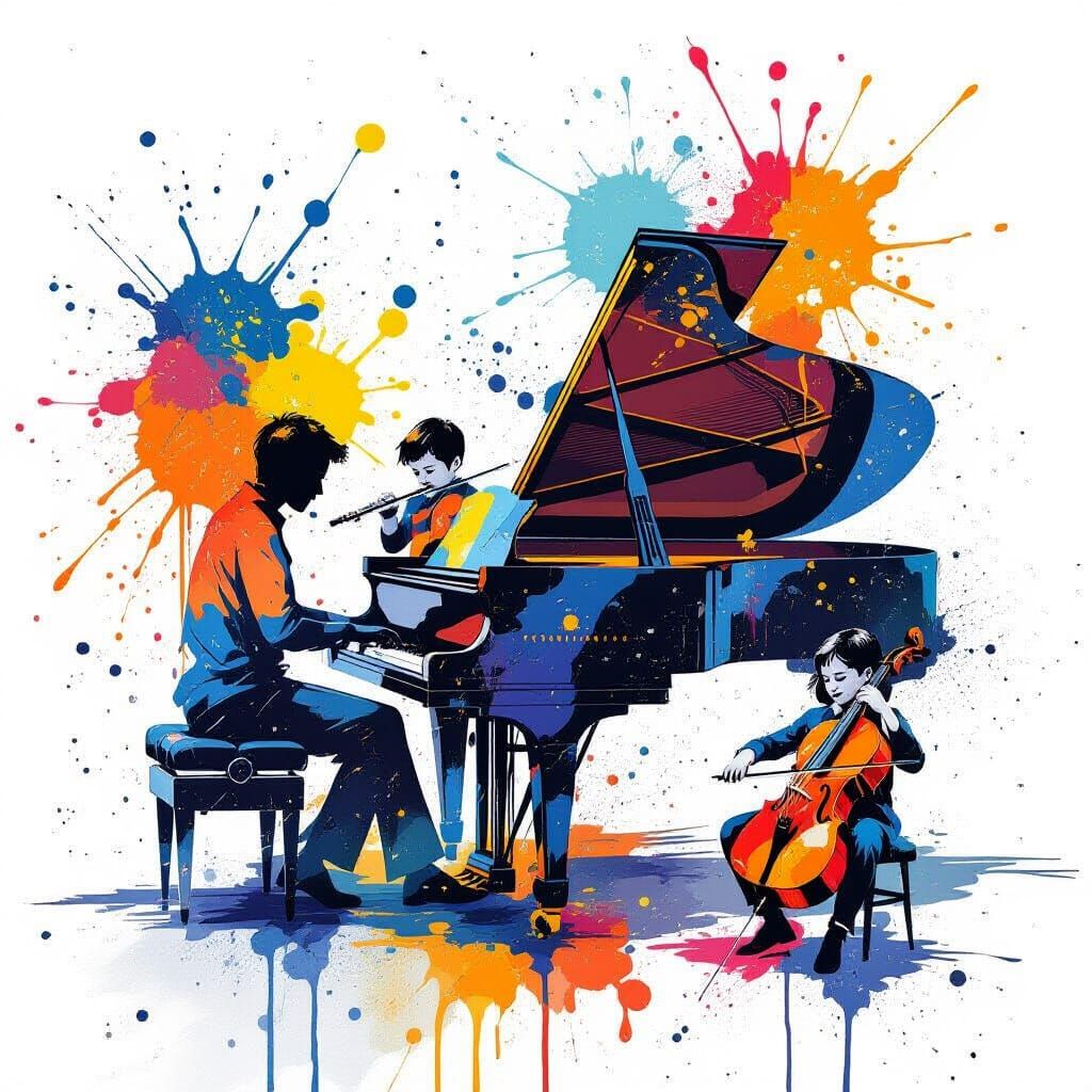 Abstract Paint Splashes Depicting Musicians in Expressive St...