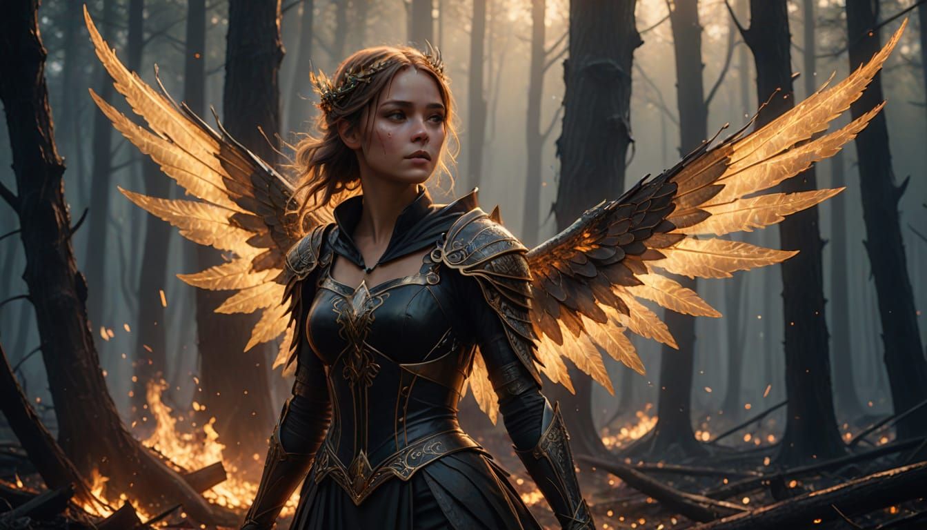 Ember Winged Fairy Dances in Charred Forest