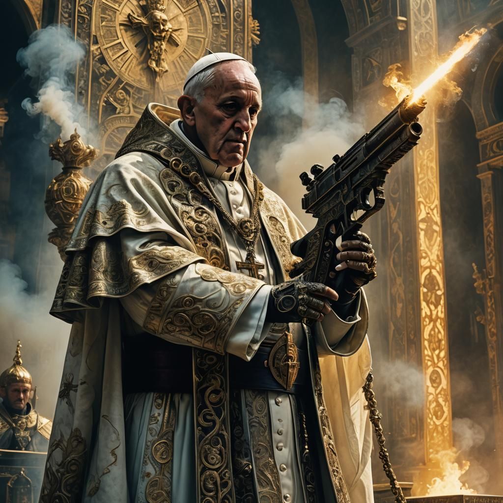 Pope with Gun: Cinematic Dark Fantasy Concept Art