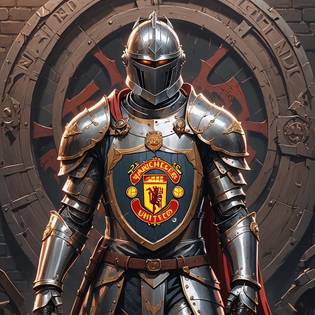 Knight with Manchester United Shield in Anime Style