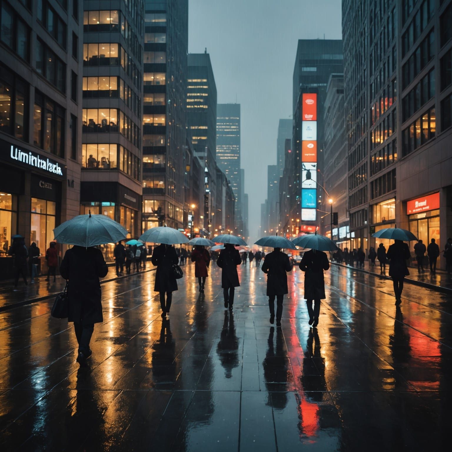 Rainy City Street at Night