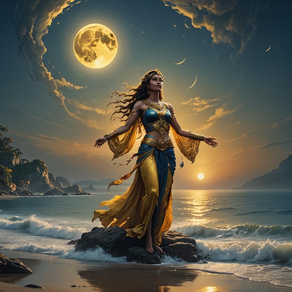 Goddess Gazing at a Super Moon: Fantasy Matte Painting