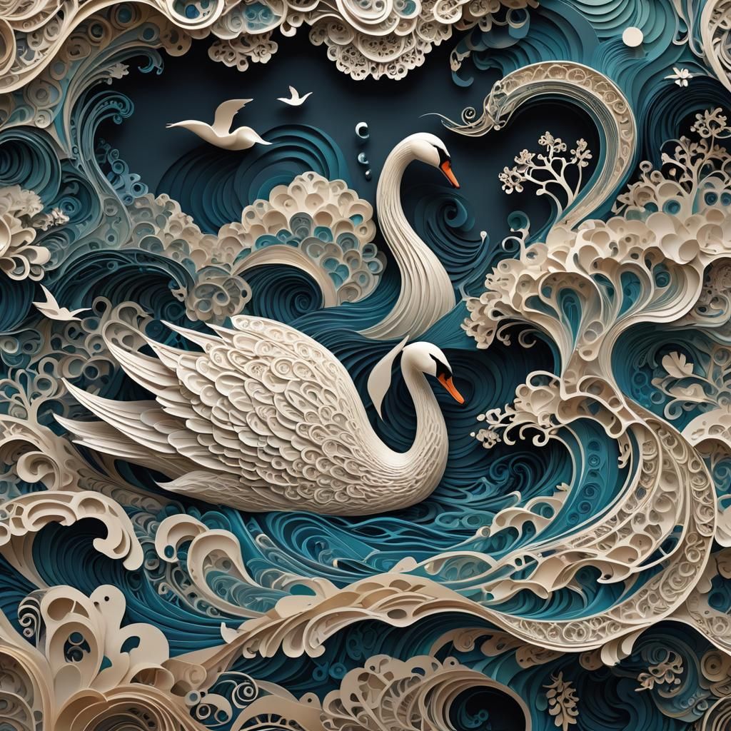 Dramatic Swan in Intricate Paper Art