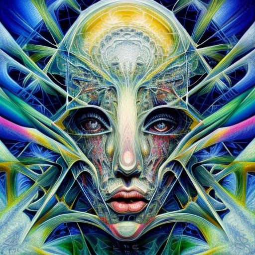 Geometrically Surreal AI Brain Portrait in Metallic Render