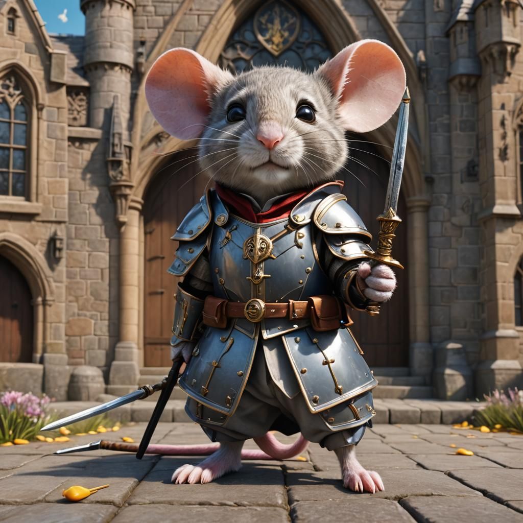 Mouse Knight Guards Hogwarts in Candy Art Style