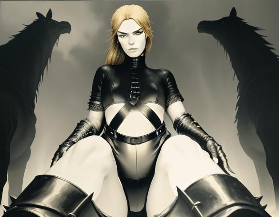 Dark Fantasy Landscape with Barbarian Damsel in Oil Painting...