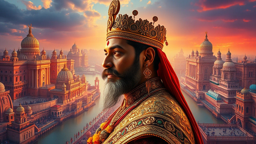 Regal Figure Overlooking Prayagraj: Digital Painting