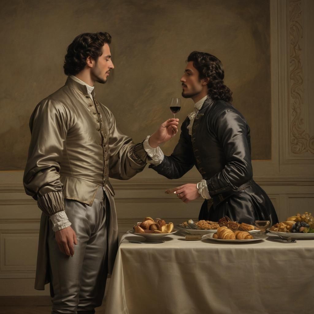 Gay Couple in Renaissance Palazzo, Chiaroscuro Lighting