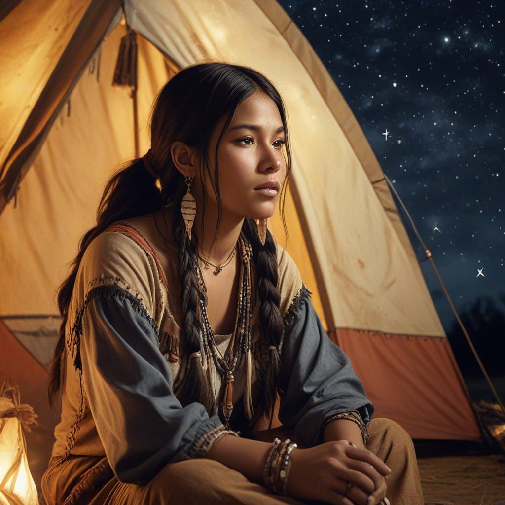 Native American Woman at Night in Digital Art
