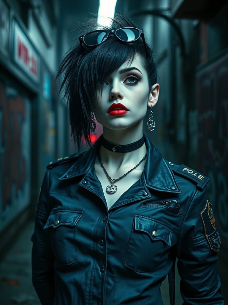 Punk Police Woman in Burton-esque Comic Style