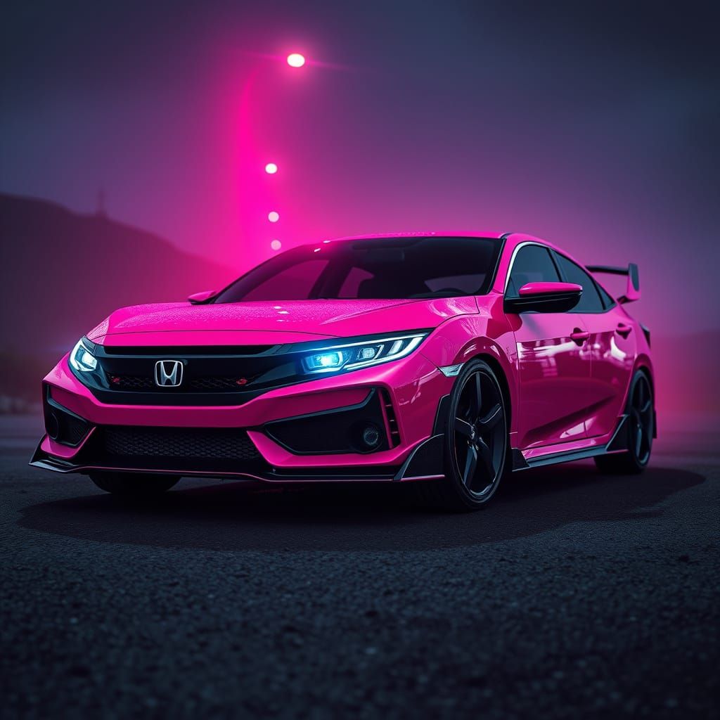 Eye-Catching Pink Civic with Futuristic Design