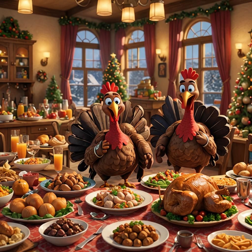 Turkeys in Boxing Ring: Disney 3D Cartoon