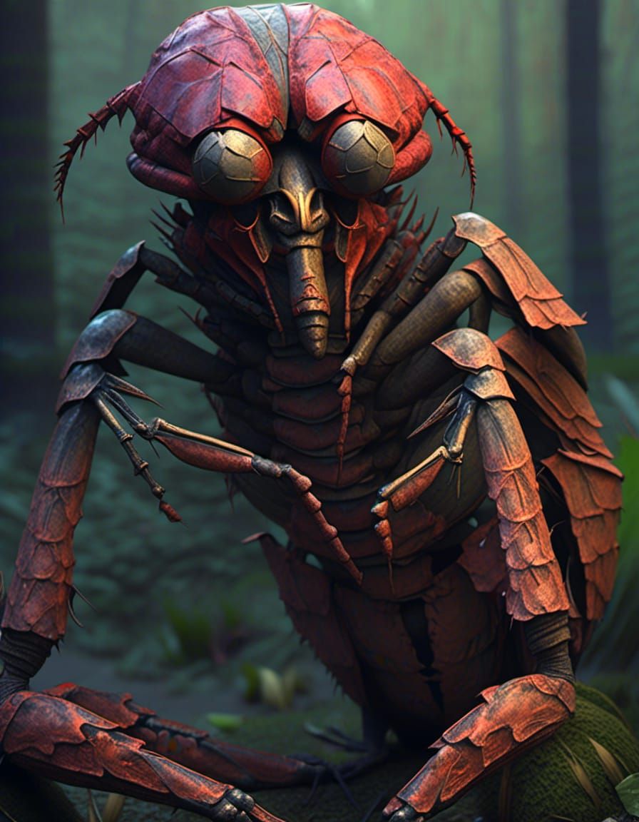 <lora:Creature2:1.0> A anthro (coconut crab woman: 1.3). photorealistic Zdzisław Beksiński Cinema 4D hyperrealism CryEng...