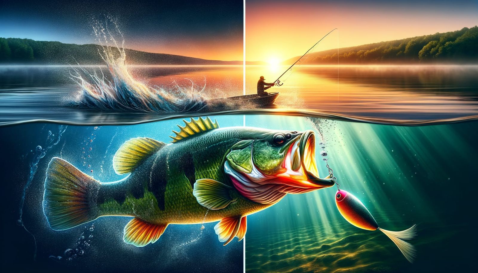 Bass Battle: Underwater Struggle at Dawn