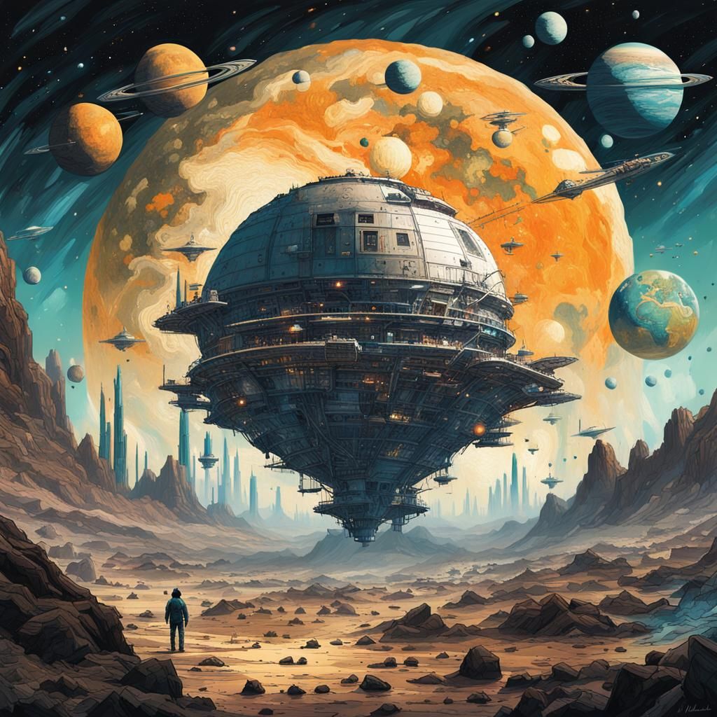 Space Colony Landing: Hyperdetailed Fantasy Illustration