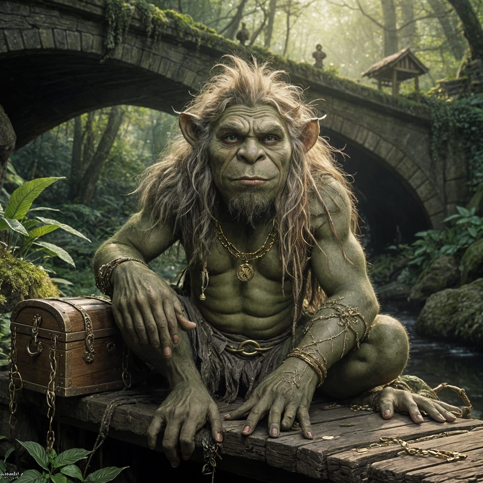 Moss Troll Guarding Treasure: Fantasy Concept Art