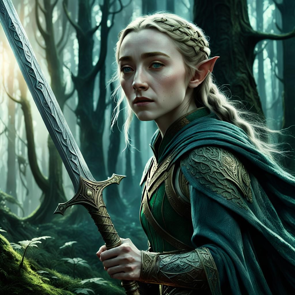 Fantasy Elf in Ancient Forest, Alan Lee Style