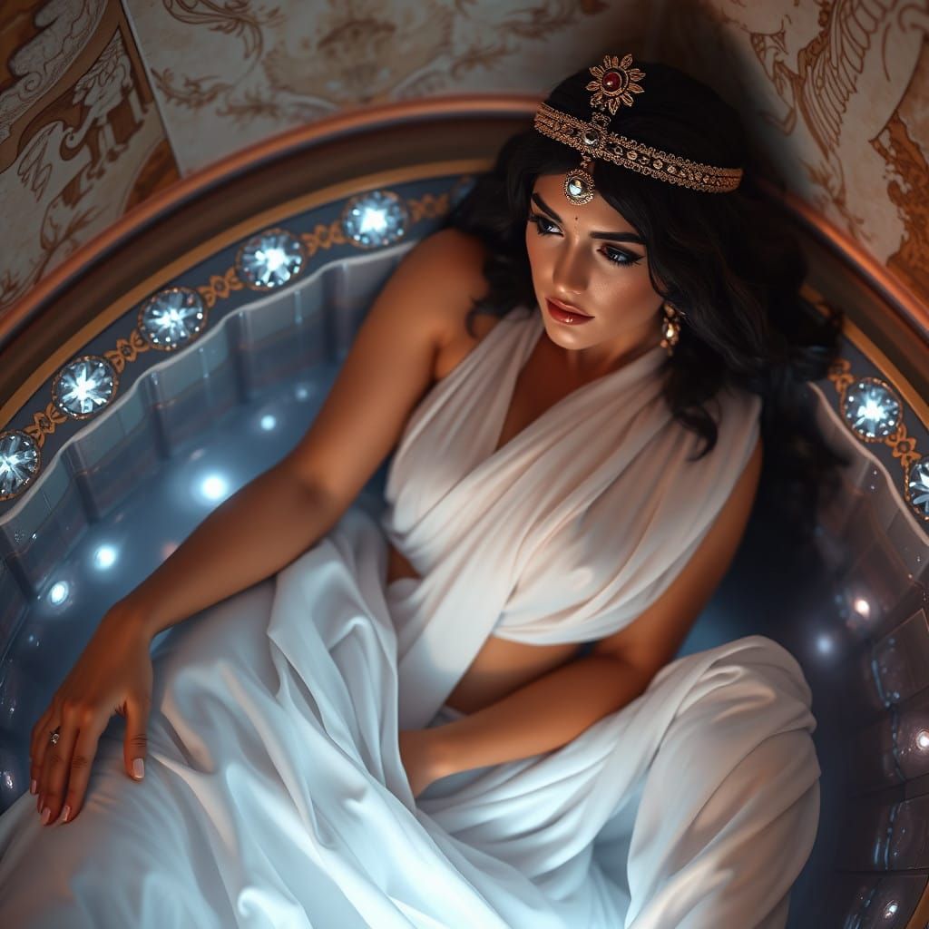 A Seductive Cleopatra in an Ancient, Gemstone-Encrusted Bath...