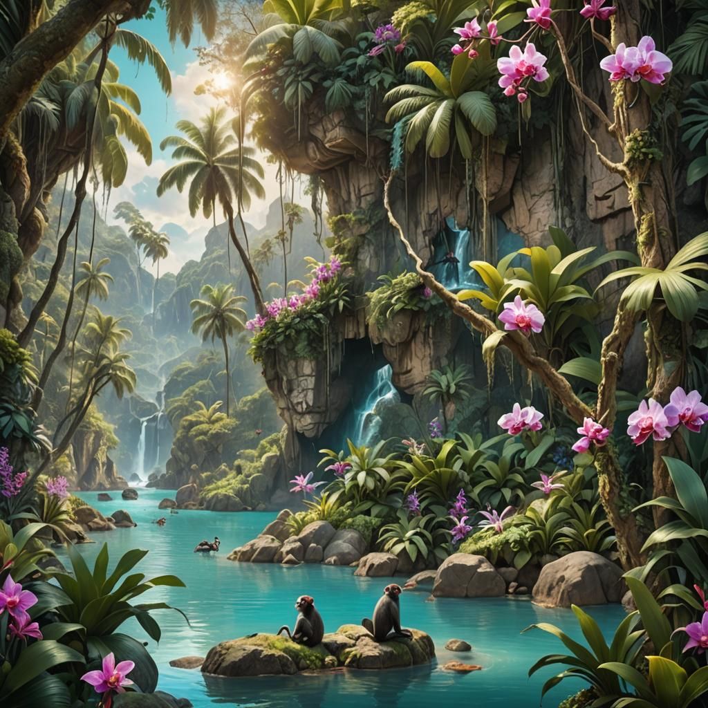 Monkeys Play in a Hidden Tropical Lagoon