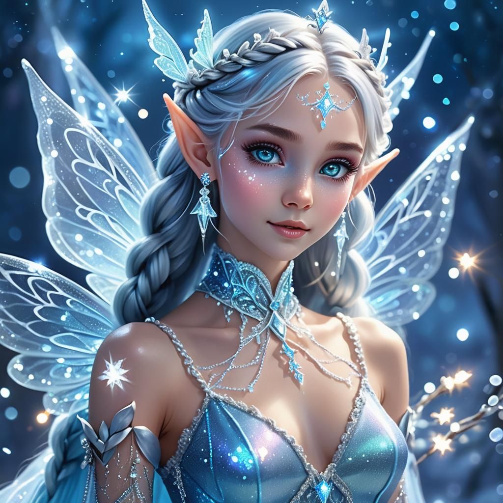 Majestic Winter Fairy with Magic Wand and Calligraphy Text