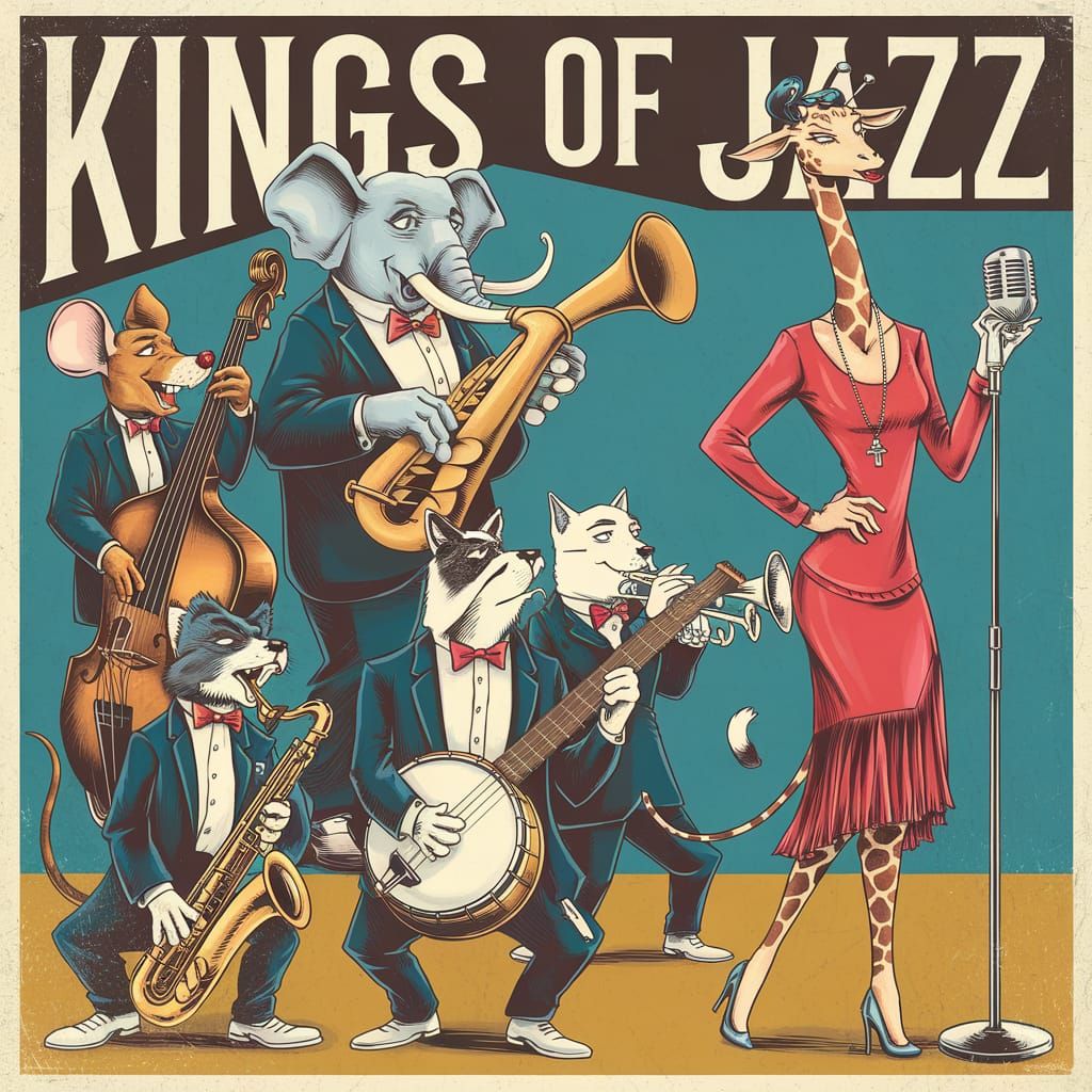 Anthropomorphic Animals Play Jazz in Vintage Poster