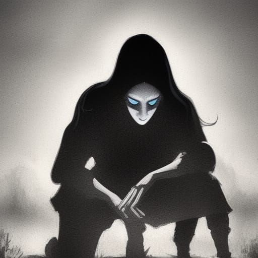 Widow's Shadow: Hyperrealistic Grave Scene