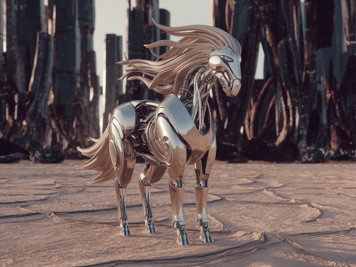 Mechanical Horse on Barren Field: Sci-Fi Artstation
