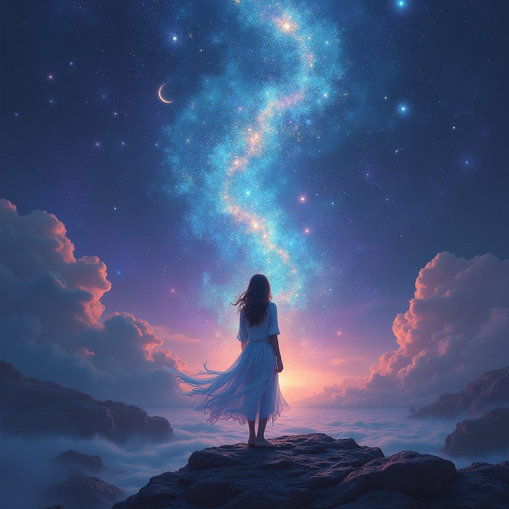 Celestial Dreamscape with Fractals of Shattered Starlight