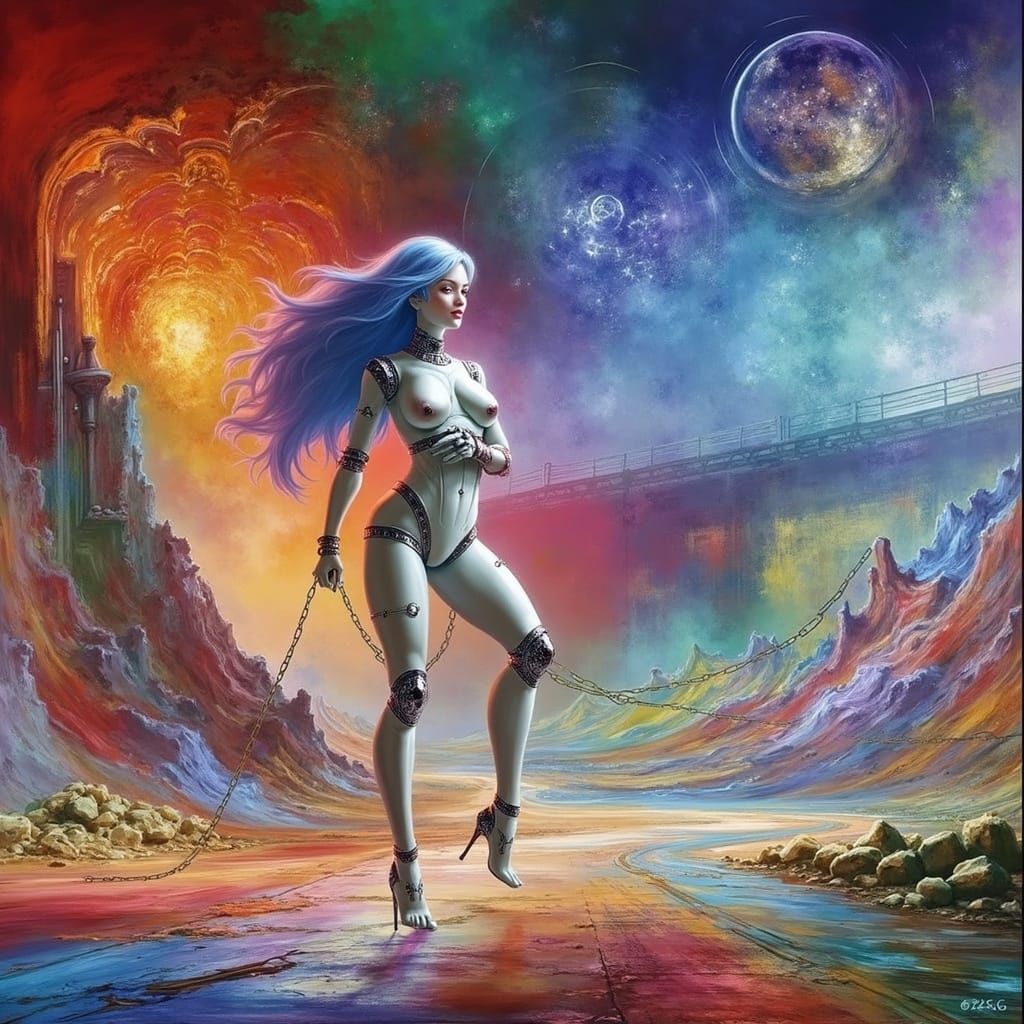 Cyborg Woman in Chains, Sci-Fi Fantasy Art