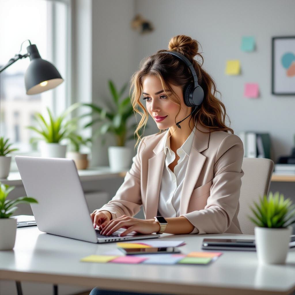 Freelancer in Minimalist Office with Cinematic Lighting