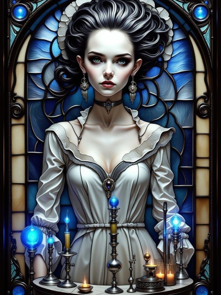 Bride of Frankenstein Stained Glass Portrait in Gothic Lab