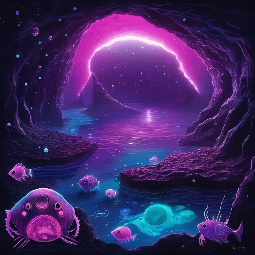 Alien Exoplanet: Bioluminescent Deep-Sea Cave