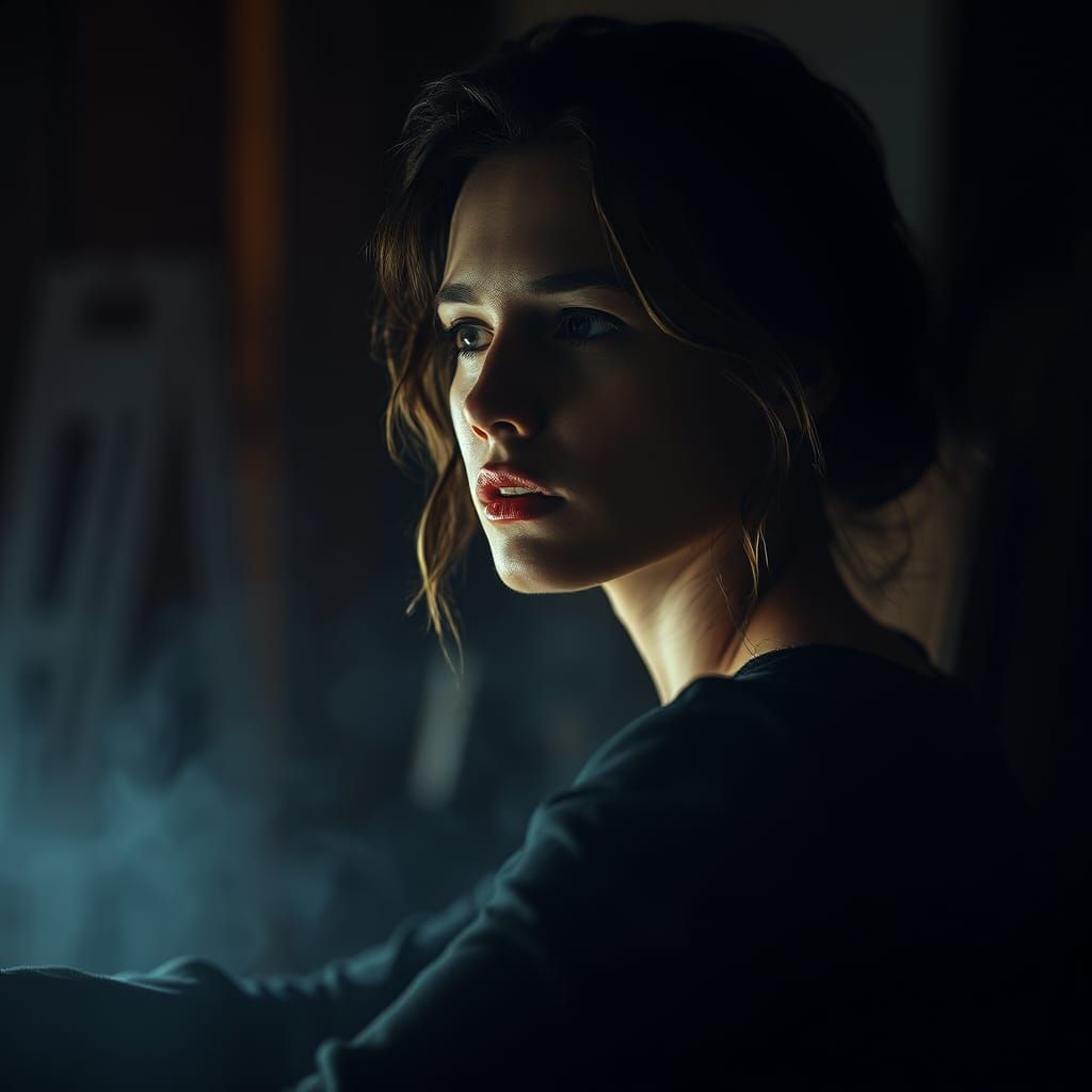 Intense Woman in Misty Cinematic Digital Art