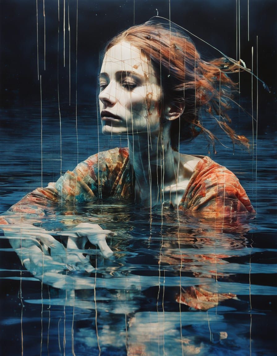 Surreal Underwater Goddess in Distressed Shibori Style