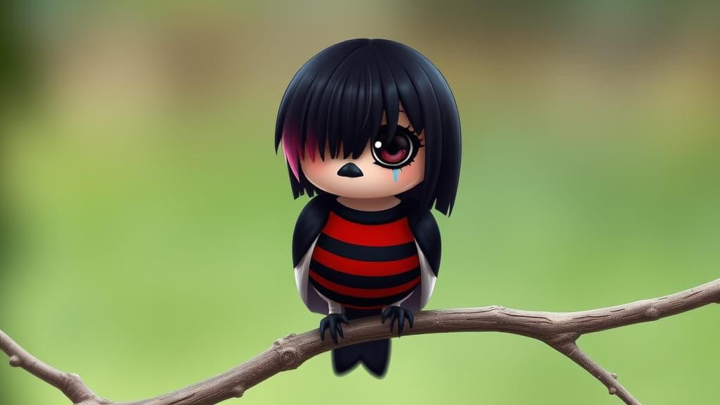 Little Emo Bird with Pink Bangs and Black Eyeliner