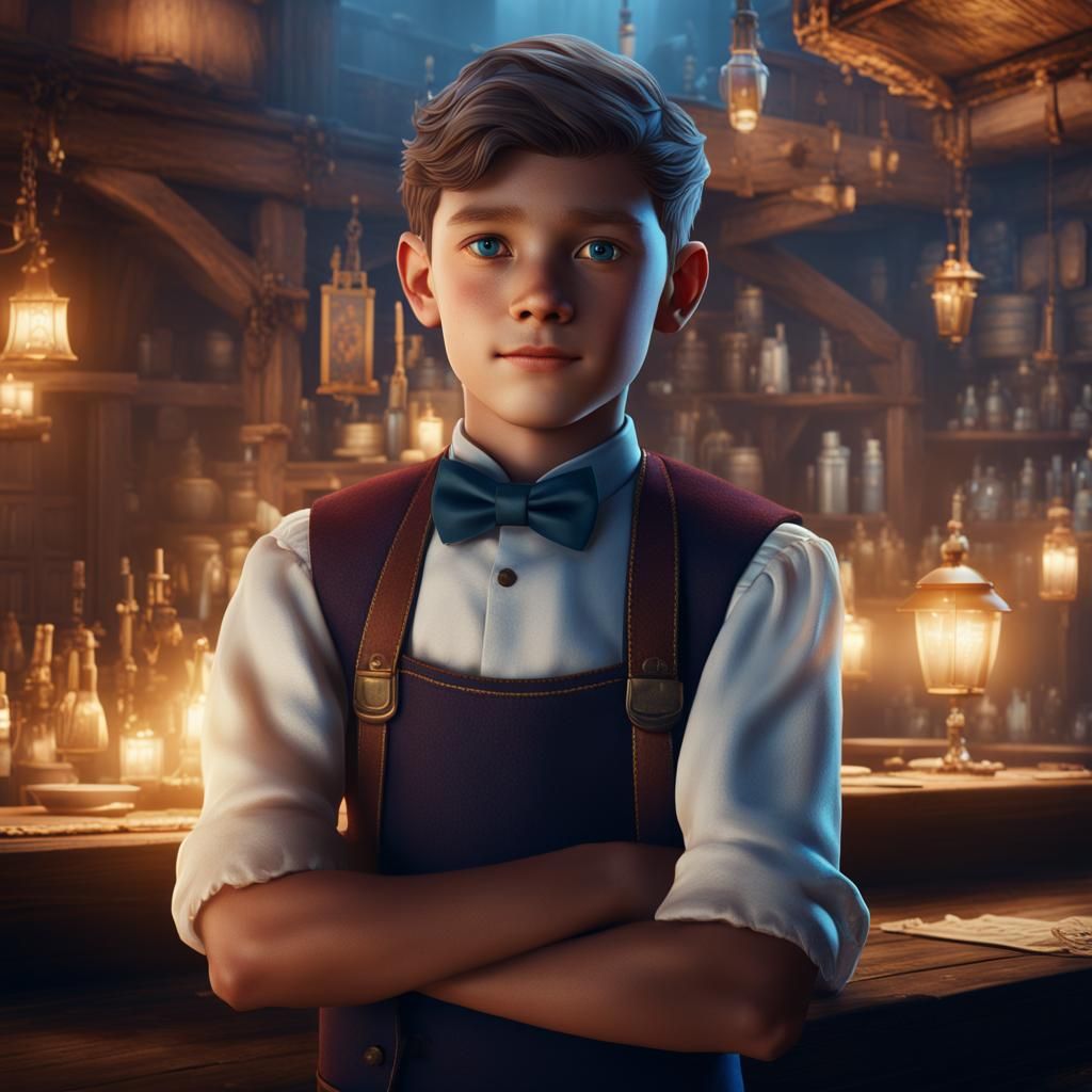 Fantasy Tavern: Boy Waiter Concept Art in 8K