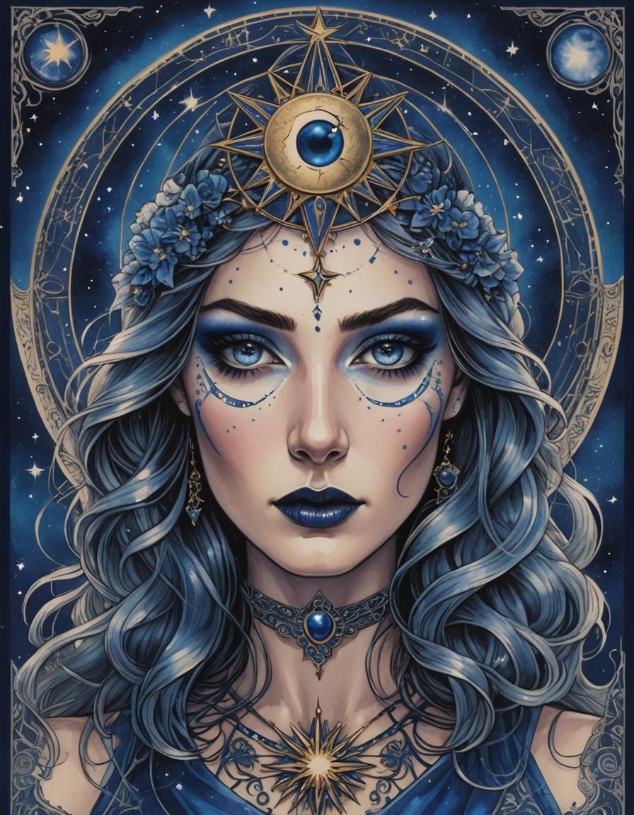 Sapphire Star Tarot Card: Enigmatic Woman