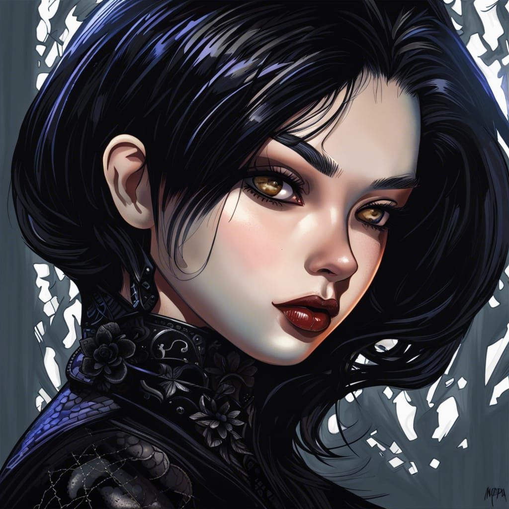 Beautiful Goth Girl Anime Portrait in Manga Style