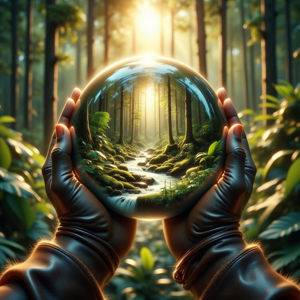 Magical Forest in Glass Sphere: Photorealistic Art