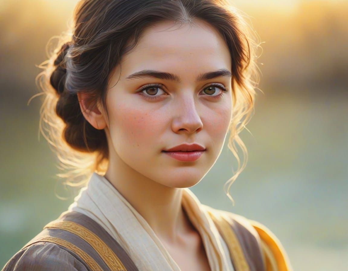 Elegant Watercolour Portrait of Woman in Historical Dress