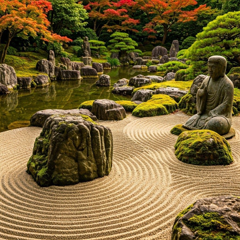 Japanese Rock Garden with Serene Geometric Patterns