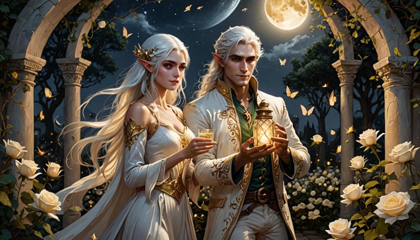 Night Elves Dance in Moonlit Rose Garden