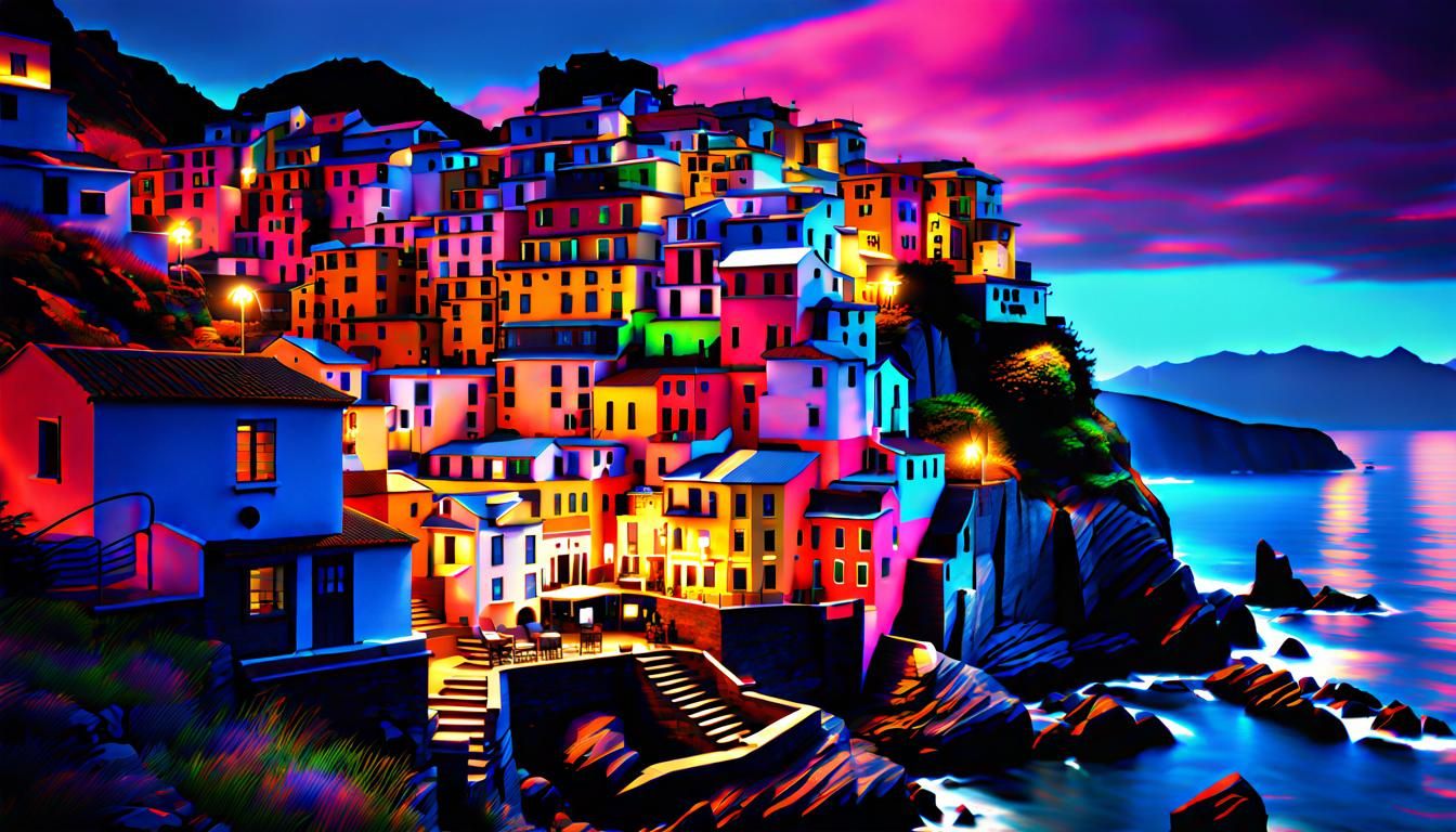 Photorealistic Glitch Art Coastal Town in 8K