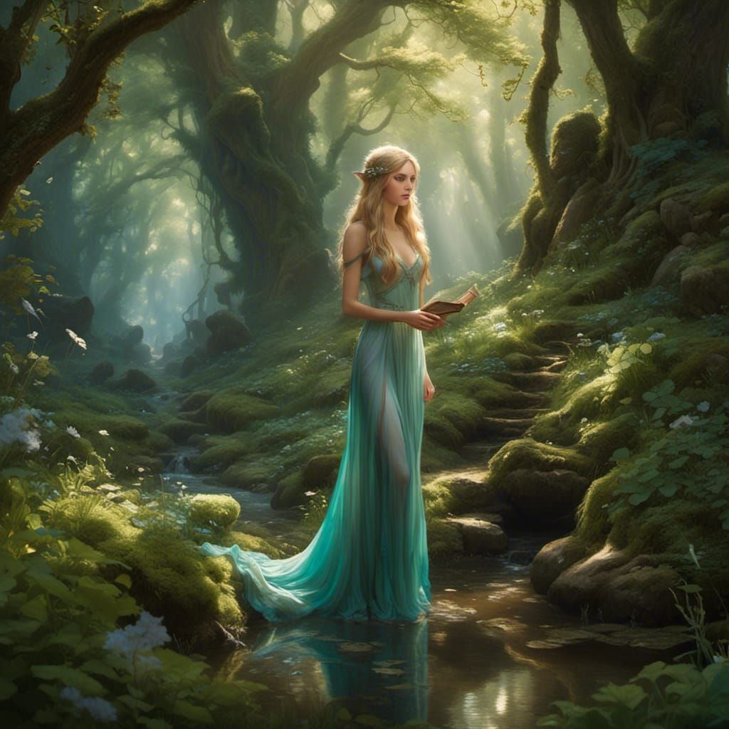 Elf Finds Mushrooms in Forest