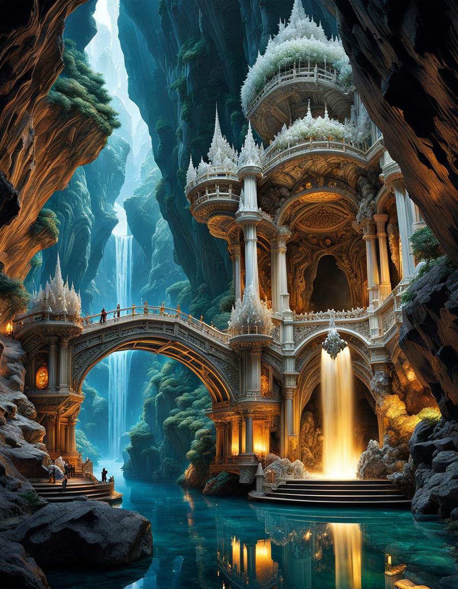 Celestial City in Crystal Cave: Digital Masterpiece