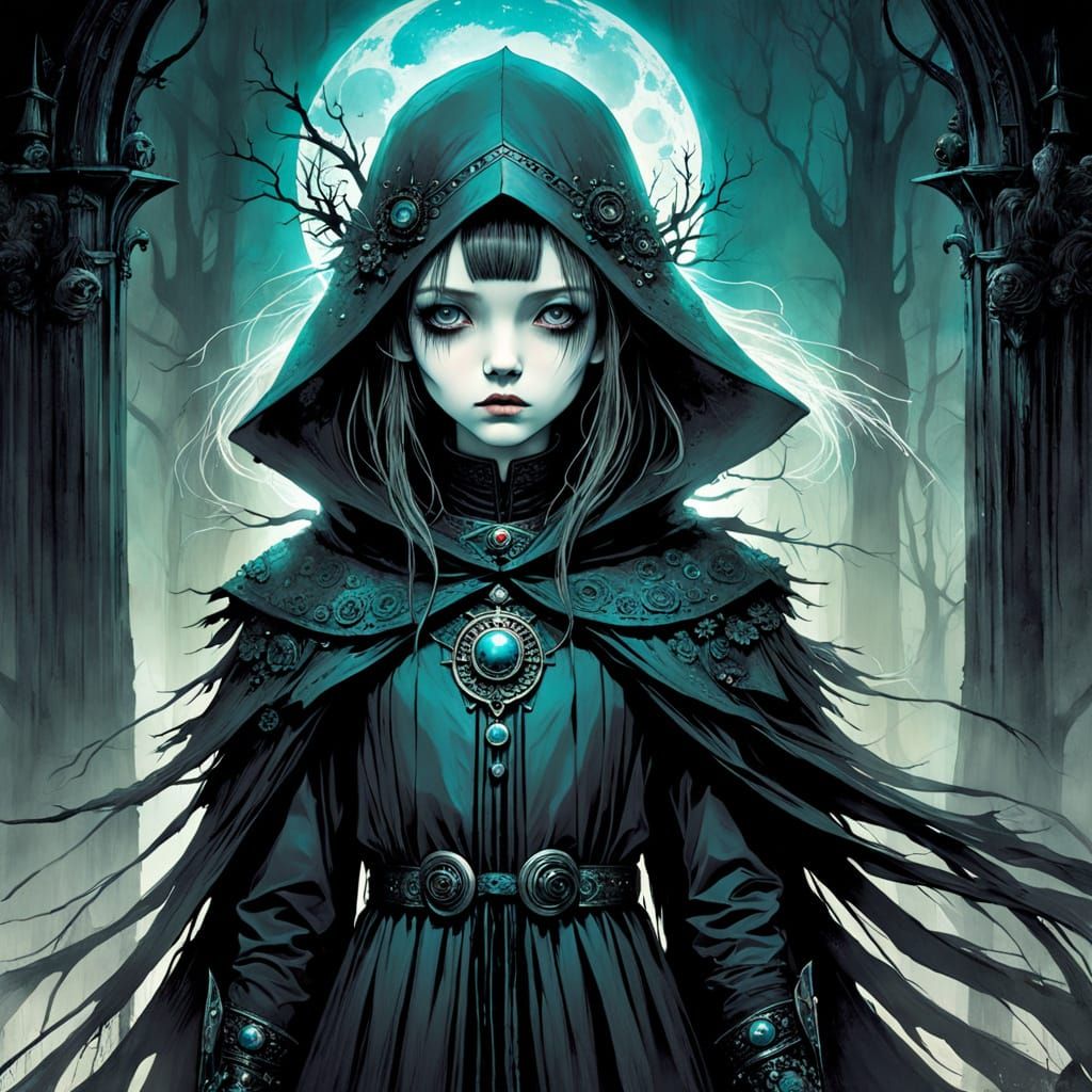 Haunting ghostly figure appearing from the dark, eerie, spectral, otherworldly in the style of Luis Gabriel Pacheco, Jea...