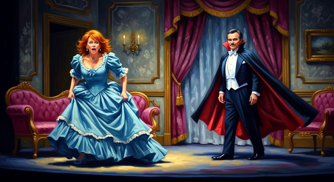 Impressionist Oil Painting of Victorian Dracula Scene