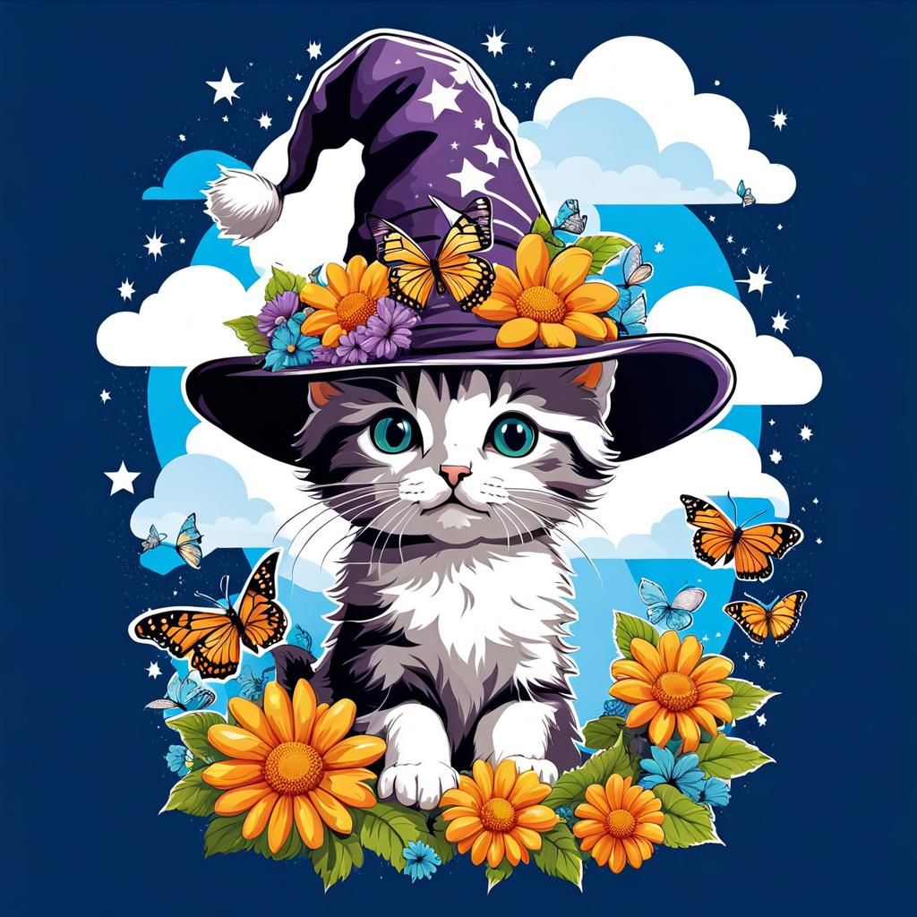 Cute Kitten Wizard Cartoon Design