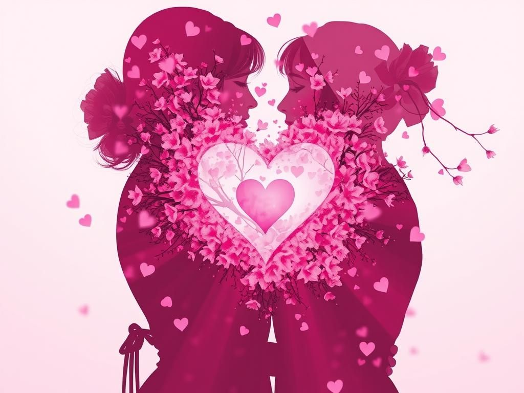 Radiant Embrace: Silhouette of Women with Sakura Blossoms