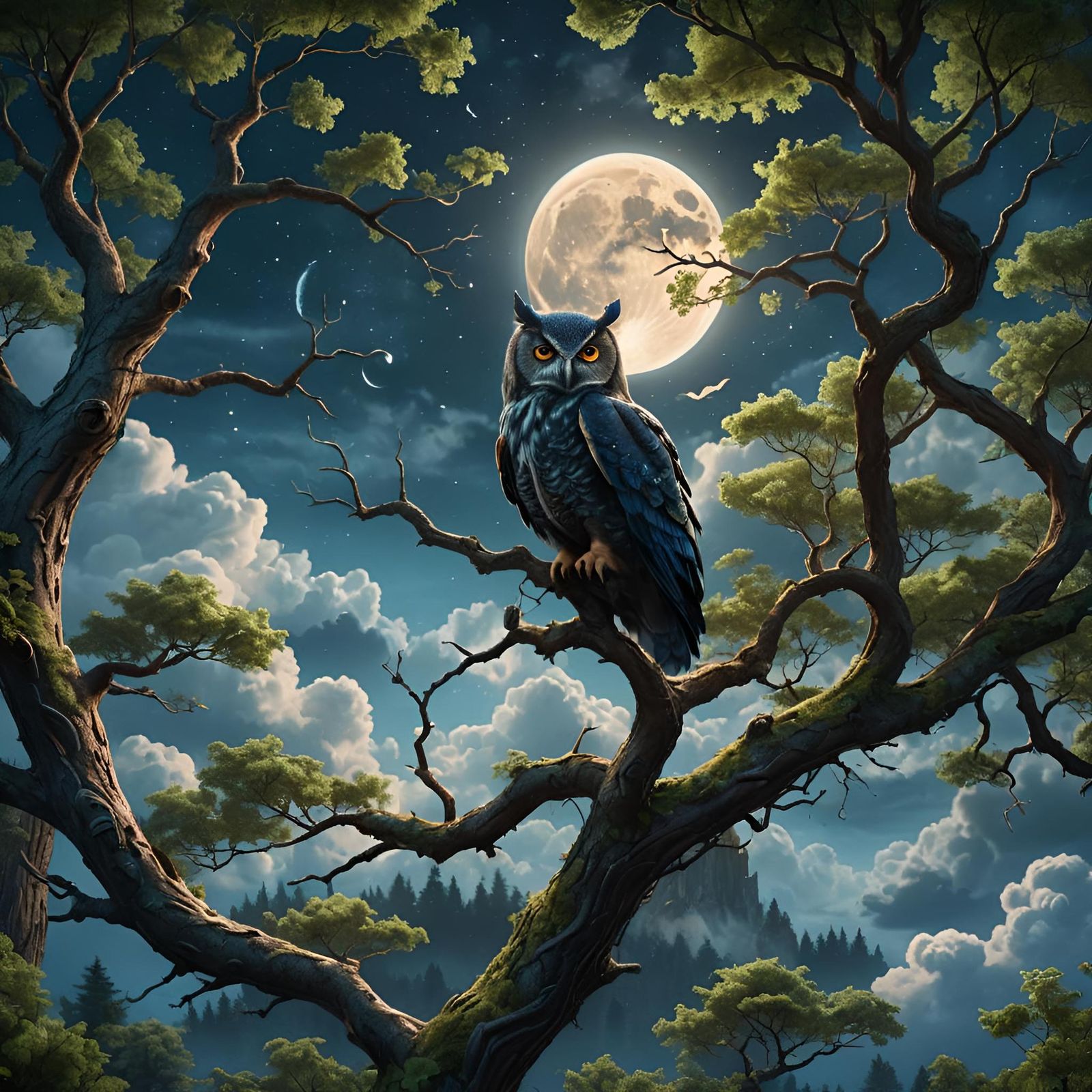 Blue Moonlit Forest Night: Detailed Matte Painting